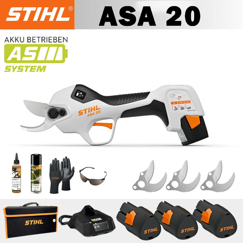 【STIHL】ASA20*1, lithiová baterie*3, úložný box*1, řezací hlava*3, nabíječka*1